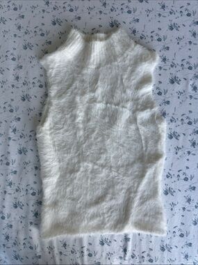 Altar'd State Ivory Fuzzy Mock Neck Sweater Tank